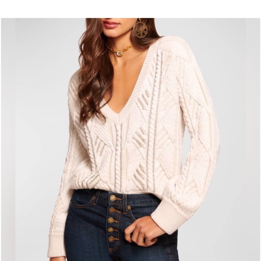 NWT Ramy Brook Women's Cream V-Neck Sweater